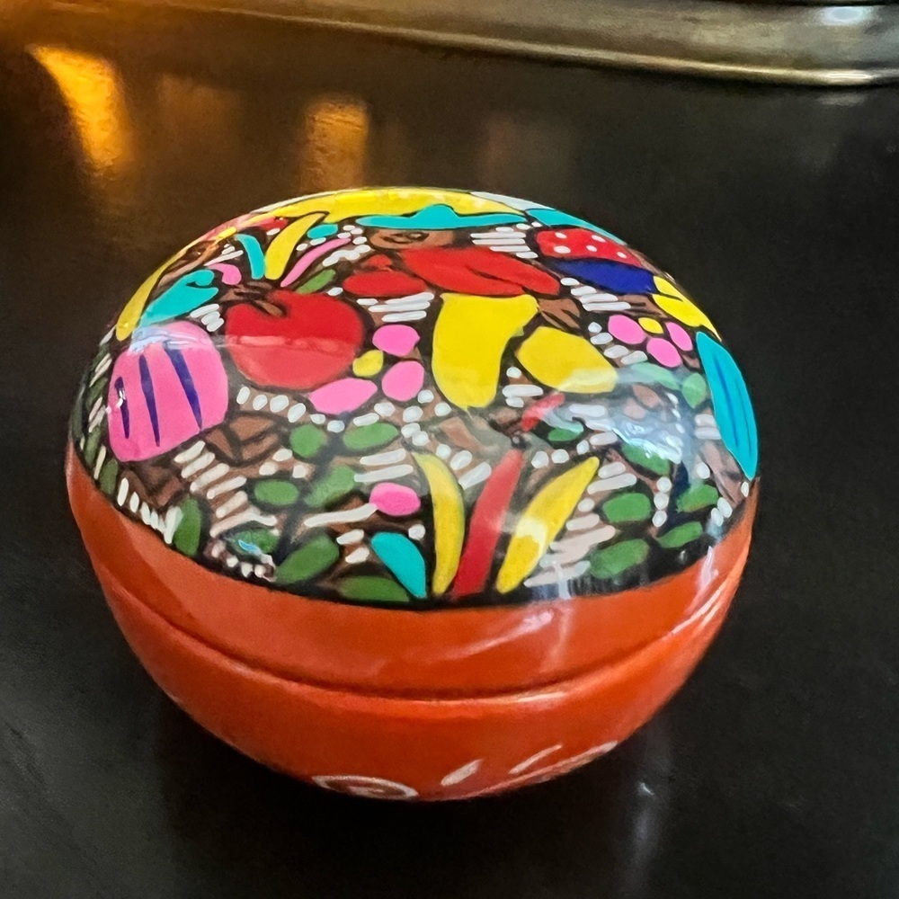 Mexican Folk Art Trinket Box is a beautifully handcrafted terra cotta piece